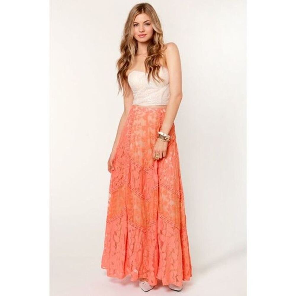 Champagne & Strawberry Coral Lace Maxi Dress Size 0